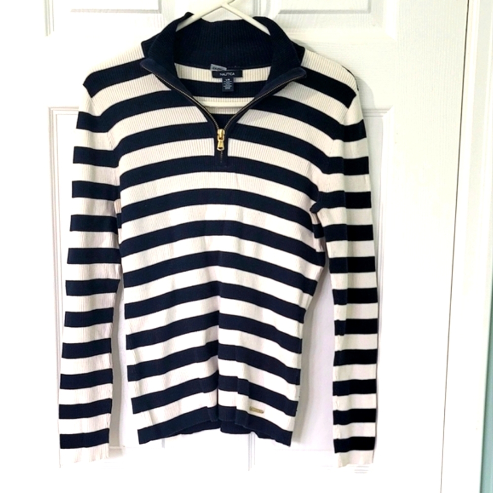 Nautica Women's 1/4 Zip Striped Sweater Top Size L